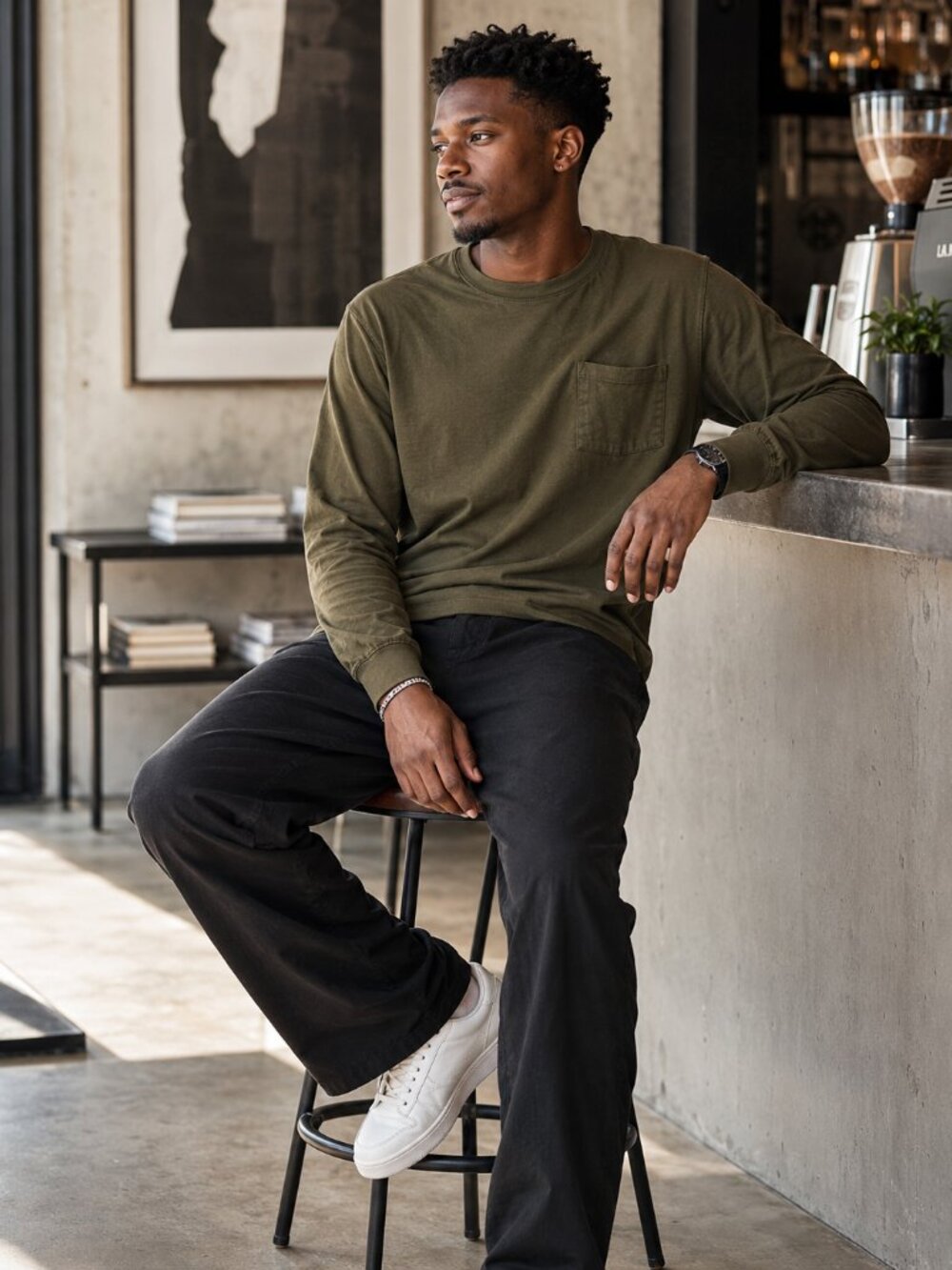 tentree Olive Green Long Sleeve Pocket Tee
